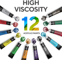 Juego de pintura acrílica para niños, artistas y adultos, 12 colores vibrantes, 6 pinceles y 3 lienzos de pintura, perfecto para principiantes o profesionales. - Arteztik
