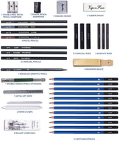 Art Supplies, juego de 40 lápices de dibujo y bocetos con soporte desplegable, kit de dibujo profesional que incluye grafito, carbón, pasteles y funda con cremallera, para niños, adolescentes y adultos - Arteztik
