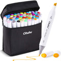 Marcadores Ohuhu de doble punta, con base de alcohol, 60 colores únicos + 1 brush incoloro + 1 funda de transporte.