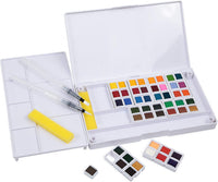 Falling in Art - Juego de 48 pinturas de acuarela surtidas, kit de bocetos de campo sólido con 2 pinceles - Arteztik
