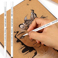 2 Pcs White Sketch Charcoal Pencils -Professional Hight Quality Sketch Highlight White Charcoal Wooden Pencils for Artist Drawing, Sketching, Blending - Arteztik
