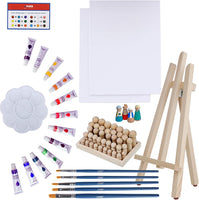 Art Canvas Paint Set Supplies - Kit de pintura acrílica de 63 piezas con caballete de madera y peg Dolls, lienzos de 8 x 10 pulgadas, 12 pinturas lavables no tóxicas, 5 pinceles, paleta y guía de mezcla de colores - Arteztik

