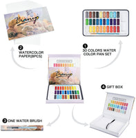 Bianyo - Juego de 30 acuarelas de acuarela, 8 acuarelas, 1 acuarela, paleta de pinceles para pintura de artistas, colorear - Arteztik
