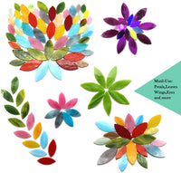 LITMIND 120 piezas de flores y hojas de vidrio manchado con 2 piezas de lima de aguja de diamante, mosaico de jardín, pétalos de vidrio para manualidades - Arteztik
