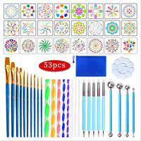 Mandala Dotting Tools con bolsa de almacenamiento con cremallera para rocas de pintura de uñas, BonnII 53 unidades de plantillas kits de bolígrafo de pintura de puntos, herramientas de pintura de bola, lápiz táctil, pinceles, bandeja de pintura para color - Arteztik
