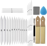 Juego de 33 mezclas de tocones y tortilliones, con boceto, lija, sacapuntas de lápiz, herramienta de extensión, dibujo, borrador amasado, esponja de dibujo para estudiante - Arteztik
