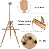 T-SIGN - Caballete para pintura de madera, trípode portátil, caballete de madera de haya, diseño plegable, altura ajustable de 36.5 a 75.5 pulgadas, bandeja grande ajustable para pintura, bocetos, exhibición - Arteztik

