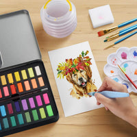 Frunsi - Juego de pintura de acuarela portátil con 36 colores surtidos de acuarela, kit de viaje con cepillo de agua, papel de acuarela, pigmentos de acuarela, ideal para niños, principiantes, artistas, aficionados - Arteztik
