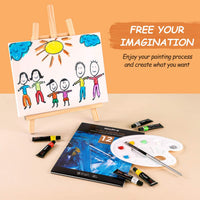 Nicpro Juego de pintura acrílica para niños, pintura no tóxica, caballete de mesa, pinceles de pintura, lienzo, almohadilla de pintura y más suministros de arte - Arteztik
