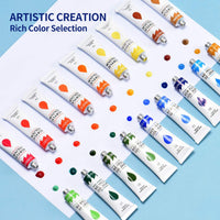 TOPELEK - Juego de 29 pinturas acrílicas, 24 colores, 3 pinceles, 1 paleta, 1 lienzo, perfecto para lienzo, madera, cerámica, tela, etc., buena mezcla y ricos pigmentos para principiantes, profesionales, estudiantes - Arteztik
