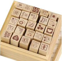Minijuego de sellos de madera Yansanido, 12 unidades, para hacer bricolaje, con caja de madera - Arteztik
