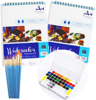 S & E Teacher EDITION - Juego de pintura para acuarela, almohadilla para acuarelas + 24 tubos de pintura de color + 10 pinceles + paleta de pintura, kit de arte para adultos, principiantes o estudiantes avanzados. - Arteztik
