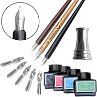 Set de caligrafía para principiantes, 3 bolígrafos de caligrafía, 4 botellas de tinta de 0.5 fl oz, 20 puntas de caligrafía, 1 soporte para bolígrafo de caligrafía, set de pluma de inmersión, regalo perfecto para hombres, mujeres y niños, kit de caligrafí - Arteztik
