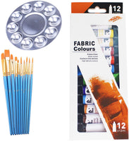 SKKSTATIONERY Juego de pintura para tela, 10 pinceles de pintura y paleta de metal y 12 colores de tela de pintura. - Arteztik

