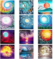 XPCARE - Juego de 12 kits de pintura de diamante 5d, redondos, perforación completa, acrílico, bordado, punto de cruz, para decoración de pared del hogar, luna (lienzo de 12.0 x 12.0 in) - Arteztik
