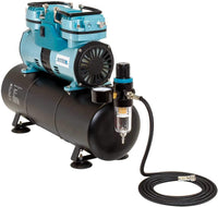 Master Airbrush Model TC-40T, compresor de aire con pistola de pintar profesional, de alto rendimiento, con tanque de aire de 0.79 galones, 2 soportes, regulador, manómetro, filtro colector de agua y manguera de aire. - Arteztik
