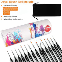 Juego de pinceles de pintura de detalles, 15 pinceles de pintura en miniatura, kit de pinceles de pintura profesional de arte fino, con mango triangular, soporte y bolsa de viaje, apto para acrílico, aceite, acuarela, cara, uñas, pintura de modelo - Arteztik
