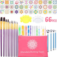 66 piezas Mandala Dotting Herramientas Plantillas Plantillas Bola Stylus Cepillos Bandeja de Pintura para DIY Pintura Uñas Rocas Madera Pared Colorear Dibujo y Dibujo Arte Proyectos - Arteztik

