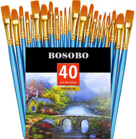 BOSOBO pinceles de pintura redondos puntiagudos, 4 juegos de 10 unidades de pinceles de pintura en miniatura de punta fina de nailon para acuarela de aceite acrílico, cuerpo de uñas, pintura por números, arte de modelos y rocas - Arteztik
