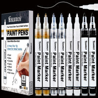 Bolígrafo de pintura blanca, 8 unidades de rotuladores de pintura acrílica de 0.028 in con 2 rotuladores permanentes de pintura de color blanco y negro, 2 dorados y 2 plateados para madera, tela, metal, plástico, cerámica, acrílico, punta extra fina - Arteztik
