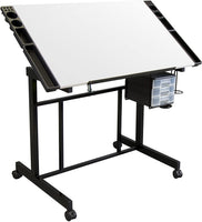 Studio Designs Deluxe Craft Station, mesa de dibujo ajustable superior, mesa de dibujo para manualidades, mesa de dibujo, escritorio de estudio con cajones, 35.8 in de ancho x 24.0 in de profundidad, negro/blanco - Arteztik
