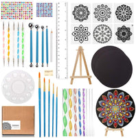 Mandala Juego de herramientas de punteado con plantillas de mandala, cartón, mini caballete, pegatinas de diamante, bandeja de pintura para pintar rocas, colorear, dibujar y dibujar - Arteztik
