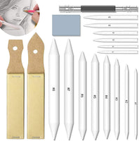Anxen - Juego de 18 piezas de broches de mezcla para dibujo y tortillas, mezcladores de papel con 2 sacapuntas de papel de lija, herramienta de extensión de lápiz y borrador amasado para herramientas de dibujo de bocetos de estudiante - Arteztik
