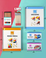 COLOUR BLOCK Juego de 50 piezas para dibujar y colorear, 12 piezas de color pastel de aceite I 12 piezas de pasta suave pastel de tiza suave, 12 pinceles de pintura I 9 x 12 pulgadas papel de dibujo I 9 x 12 pulgadas de papel de dibujo mixto de 9 x 12 pul - Arteztik
