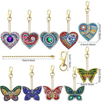 Juego de 10 llaveros de pintura con diamantes para niños y adultos principiantes, diseño de corazón y mariposa - Arteztik
