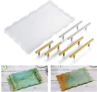 Molde de resina, moldes para moldes de resina y silicona con 1 bandeja de ágata de geodas y 3 asas doradas/plateadas, moldes para platos de ágata de geoda, para hacer tú mismo bandejas de ágata y tabla de servir. - Arteztik
