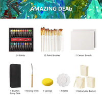 Acrylic Paint Set, 24x12ml/Tube Portable Paint Kit with Premium Paint Brushes, Mixing Knife, Paint Pallet and Sponge, Painting Travel Set Arts Crafts Supplies for Kids Adults - Arteztik
