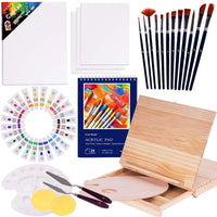 Juego de pintura acrílica, 49 piezas, suministros de pintura profesional, incluye caballete de mesa de madera, pinceles de pintura, pinturas acrílicas, paleta y almohadilla de pintura acrílica, regalo perfecto para artistas, estudiantes y niños - Arteztik
