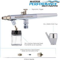 Master Performance S68 - Cepillo de aire multiusos de doble acción con sifón, punta de 0.014 in, botella de líquido de 3/4 onzas, taza de color, manguera de aire trenzada de 6 pies, juego fácil de usar, kit para coche, arte, pastel, pastel. - Arteztik
