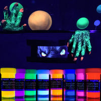 Juego XXL de 24 latas de pintura que brilla en la oscuridad de neon nights | Pinturas luminiscentes y fosforescentes y autoluminosas - Arteztik
