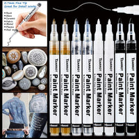 Bolígrafo de pintura blanca, 8 unidades de rotuladores de pintura acrílica de 0.028 in con 2 rotuladores permanentes de pintura de color blanco y negro, 2 dorados y 2 plateados para madera, tela, metal, plástico, cerámica, acrílico, punta extra fina - Arteztik
