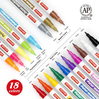 Rotuladores de pintura ZEYAR, certificado AP, punta extrafina, 18 colores, tinta permanente y resistente al agua, funciona en roca, madera, vidrio, metal y cerámica y casi todas las superficies. - Arteztik
