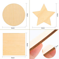ANWING 100 piezas de madera rebanadas de 3.9 in de madera sin terminar en blanco recortes cuadrados círculos estrellas puerta colgador para bricolaje manualidades puerta diseño pintura tinción quema posavasos - Arteztik
