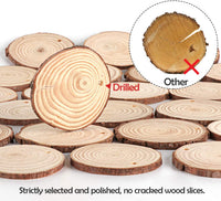 50 rebanadas de madera sin terminar redondas de madera natural de 2.4 in a 2.8 in con agujero preperforado y cuerda de 5.9 ft para manualidades de Navidad, decoración de fiestas y bodas - Arteztik
