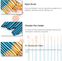 Pinceles de pintura para pintura acrílica, juego de pinceles de nailon para pintura de acuarela, pintura de aceite, cara, uñas, cuerpo, arte, modelo, azul - Arteztik
