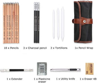 Juego de 18 lápices de dibujo de bocetos, incluye lápices de grafito, lápices de carbón, bolígrafo borrable de papel, cuchillo de manualidades para principiantes de arte (estilo 2) (estilo 2) - Arteztik
