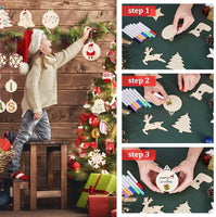 Adornos de Navidad de madera sin terminar, 25 piezas DIY manualidades de Navidad para niños, kit de recortes de madera natural con gemelos Pom-Poms ojos gústicos, rebanada de madera predillada para decoraciones colgantes del árbol de Navidad - Arteztik
