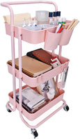 StorageWorks - Carro rodante de 3 niveles, organizador de almacenamiento con ruedas bloqueables para dormitorio, rosa, 16.7 pulgadas de largo x 14 pulgadas de ancho x 33.4 pulgadas de alto - Arteztik
