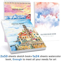 Juego de 162 piezas de arte de lujo, 2 libros de 50 páginas, 1 bloc de acuarela de 24 páginas, suministros de arte en estuche de madera portátil con ceras, pasteles de aceite, lápices de colores, tartas de acuarela, kit de arte profesional - Arteztik
