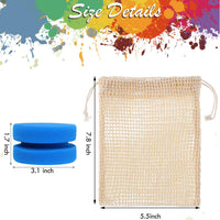 Esponja aplicadora de pintura de 6 piezas, esponja azul con detalles circulares, con 3 bolsas de almacenamiento de malla para colgar bolsas secas para proyectos de manualidades - Arteztik
