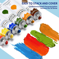 TOPELEK - Juego de 29 pinturas acrílicas, 24 colores, 3 pinceles, 1 paleta, 1 lienzo, perfecto para lienzo, madera, cerámica, tela, etc., buena mezcla y ricos pigmentos para principiantes, profesionales, estudiantes - Arteztik
