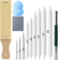 Mukum - 25 herramientas de dibujo para mezclar muñones y tortilones con bocetos de papel de lija, sacapuntas, herramienta de extensión de lápiz para dibujar - Arteztik
