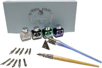 Daveliou - Juego de bolígrafos de caligrafía, 17 piezas, cristal azul y bolígrafos de madera, 10 plumas y 4 tintas, control superior - Arteztik
