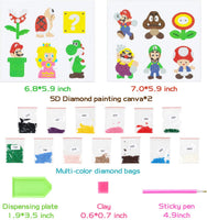 Kit de pintura de diamante 5D de Angolio, 12 piezas con diseño de Mario, pintura de diamantes de perforación completa, por número, brillantes, pegatinas de mosaico, bricolaje, hecho a mano, arte artesanal, diamantes de imitación, para niños - Arteztik
