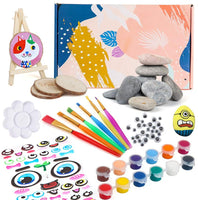 Kit de pintura de roca Tosuced, pintura de roca para niños, incluye rocas de pintura blanca, madera sin terminar, pintura de colores, ojos Googly, pinceles de pintura artística, soporte de madera - Arteztik
