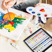 TOPELEK - Juego de 29 pinturas acrílicas, 24 colores, 3 pinceles, 1 paleta, 1 lienzo, perfecto para lienzo, madera, cerámica, tela, etc., buena mezcla y ricos pigmentos para principiantes, profesionales, estudiantes - Arteztik
